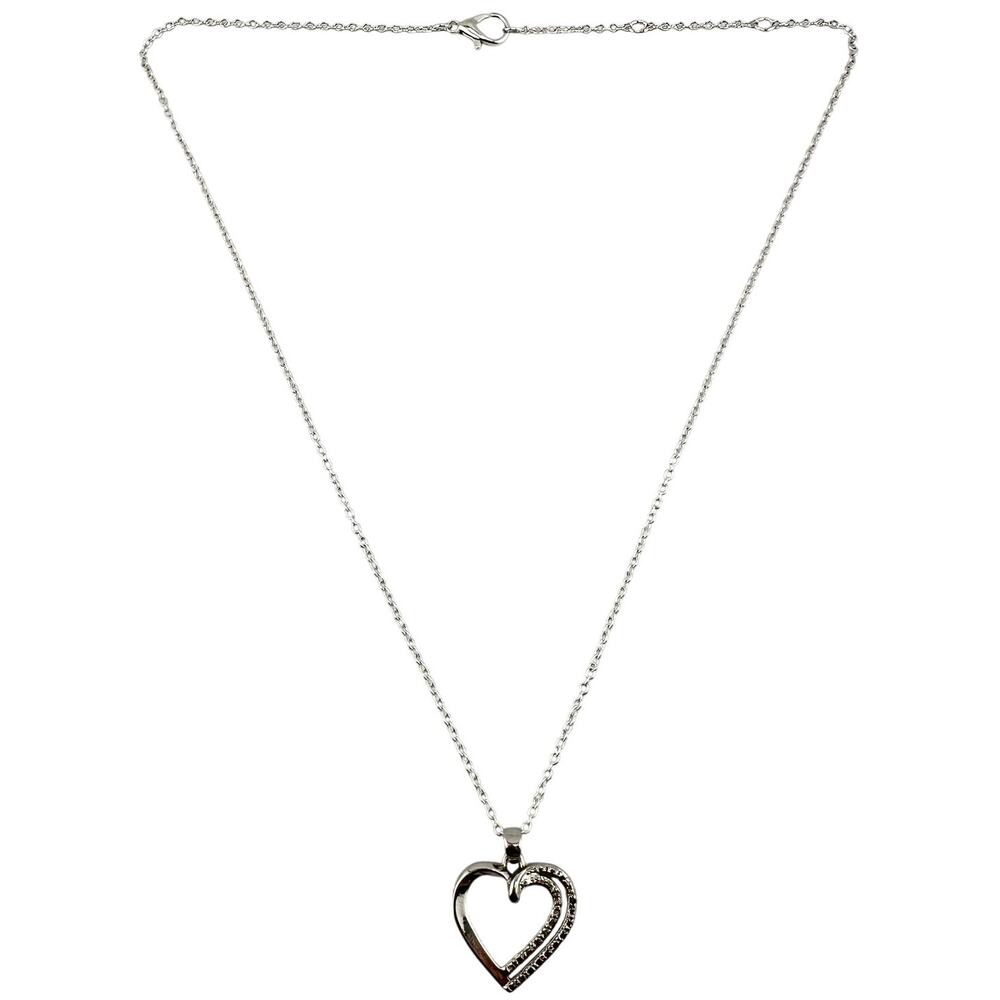 Real Diamond Heart Prime Art & Jewel Chip Love Gift Silver Tone 18" Necklace